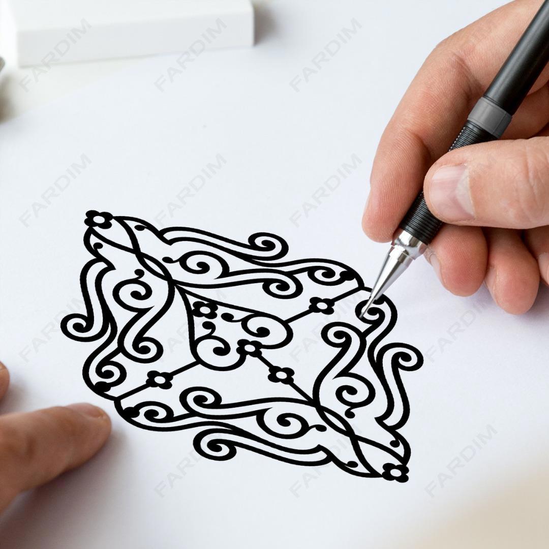 وکتور طرح نگاره گل و مرغ متقارن چهارتایی کد A132442